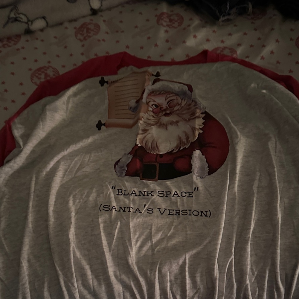 Next Level Apparel Red and Gray Santa Long Sleeve Tee